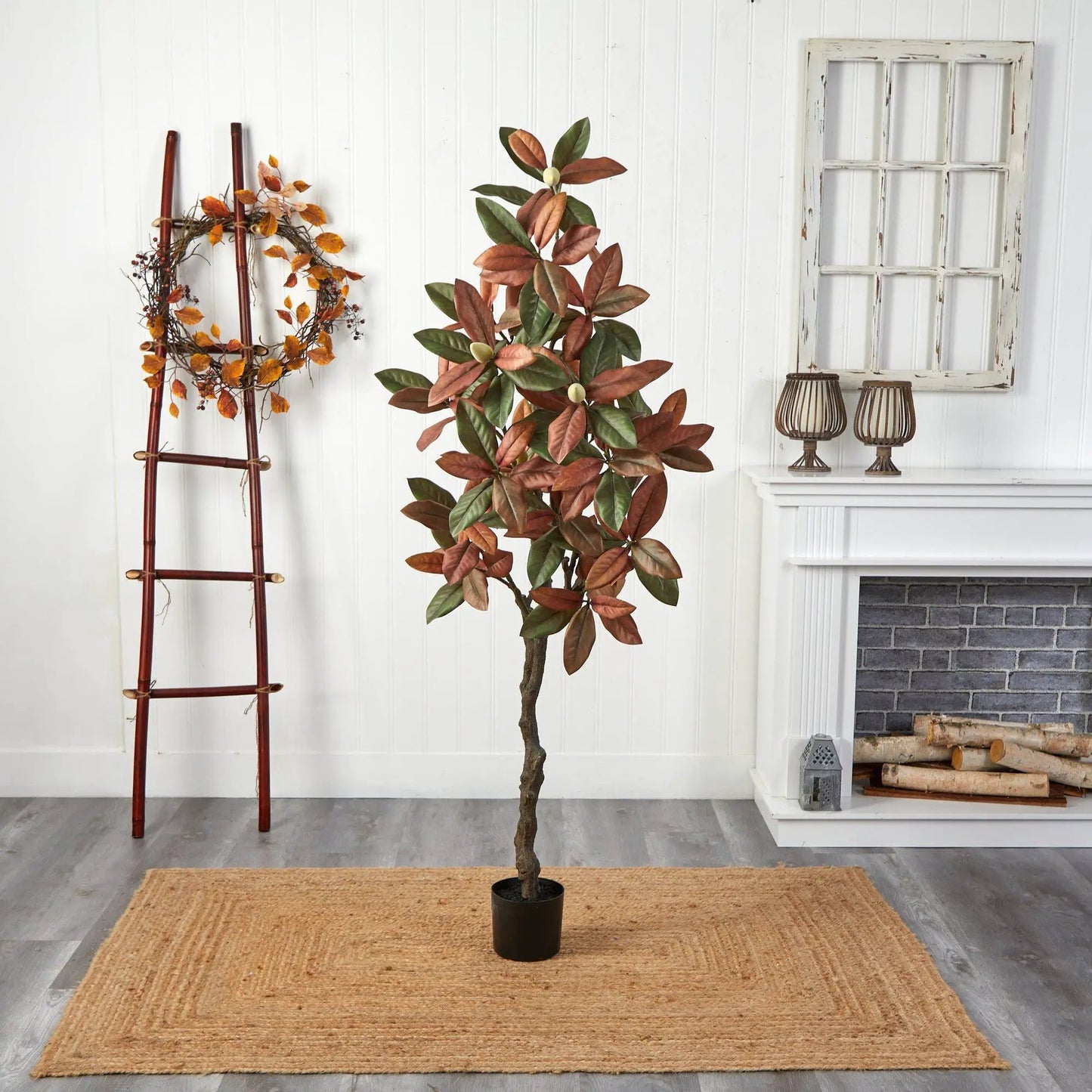 6ft Fall Magnolia Artificial Tree with burgundy and green leaves by Nearly Natural on Tampa Home & Garden Store