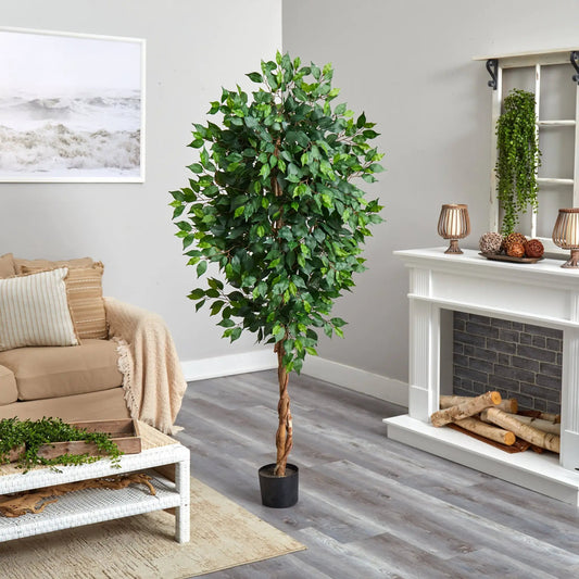 6 ft ficus artificial tree in nursery planter with lush green leaves Nearly Natural on Tampa Home & Garden Store