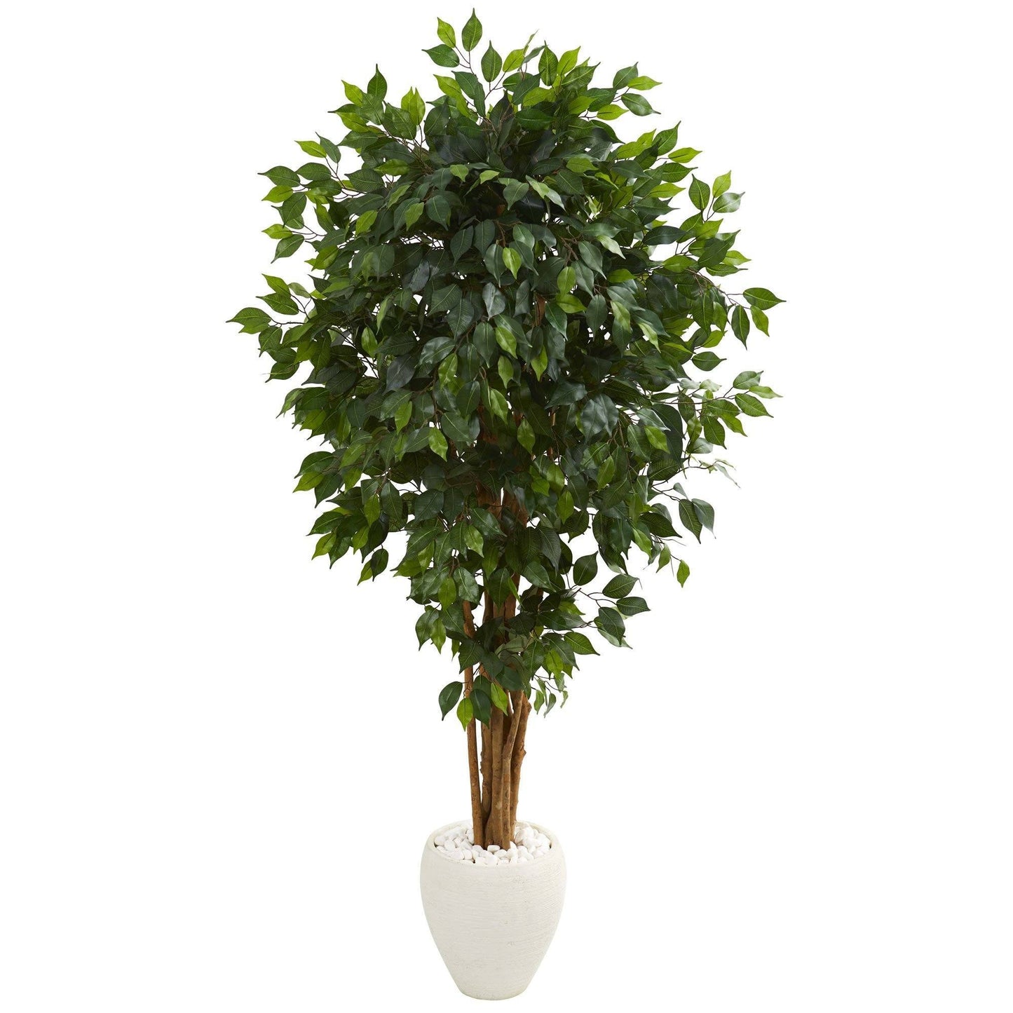 6-ft Ficus Artificial Tree in White Planter by Nearly Natural with lush green leaves on Tampa Home & Garden Store
