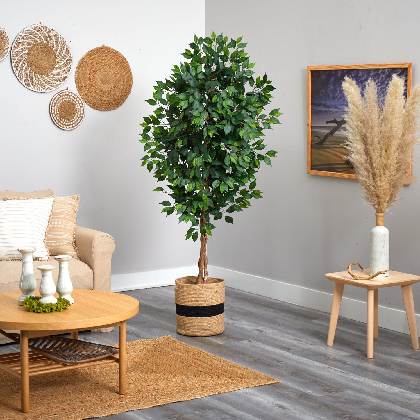 6 ft ficus tree with natural trunk in handmade natural cotton planter by Nearly Natural on Tampa Home & Garden Store