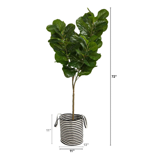 Fiddle Leaf Fig artificial tree Nearly Natural in striped jute planter, 6 ft tall on Tampa Home & Garden Store