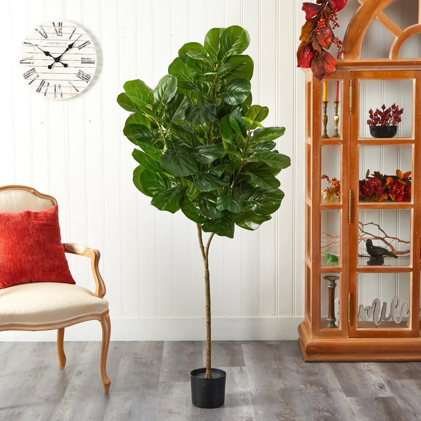6 ft artificial fiddle leaf fig tree by Nearly Natural in a black planter with glossy green leaves on Tampa Home & Garden Store