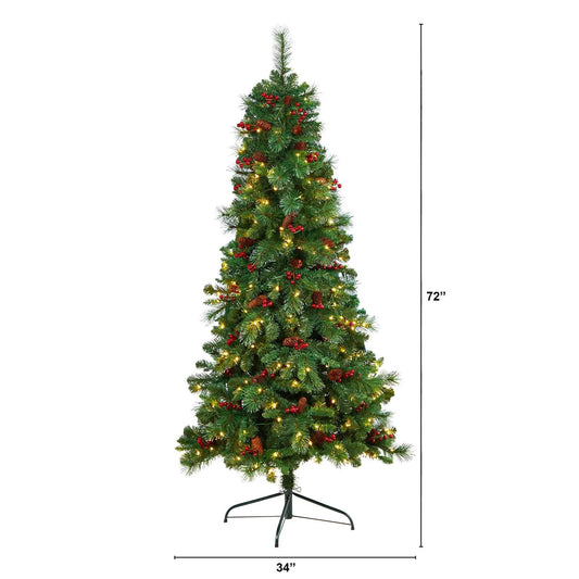 Christmas Tree Montreal Mountain Flat Back With Cones & Berries by Nearly Natural, prelit on Tampa Home & Garden Store