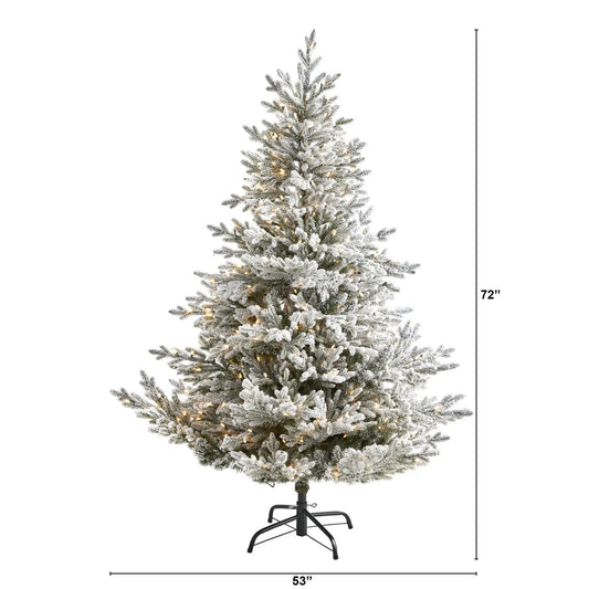 6 ft flocked Fraser Fir tree by Nearly Natural with 500 lights on metal stand on Tampa Home & Garden Store