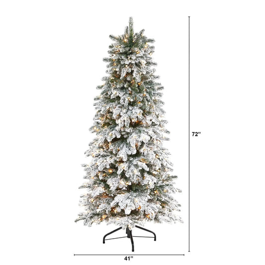 Flocked North Carolina Fir Christmas Tree by Nearly Natural with warm white lights on Tampa Home & Garden Store
