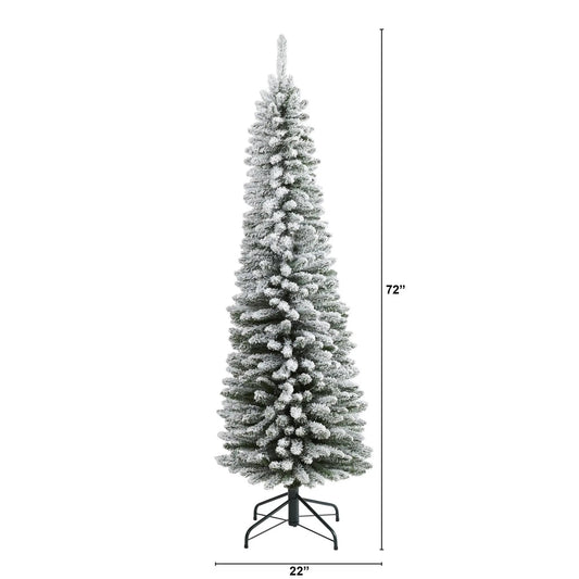 6’ Flocked Pencil Artificial Christmas Tree with 438 Bendable Branches - Tampa Home & Garden Store