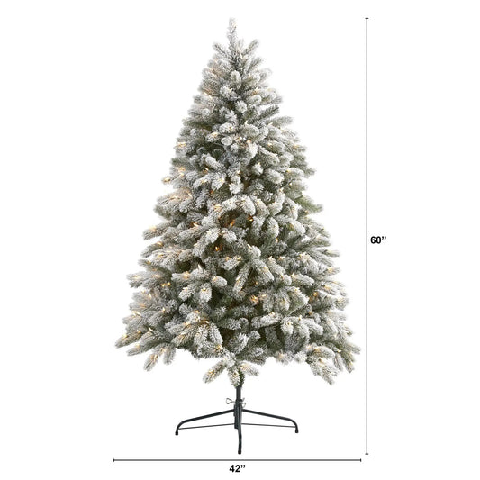 Flocked South Carolina Spruce Christmas Tree with Lights by Nearly Natural 6ft on a metal stand on Tampa Home & Garden Store