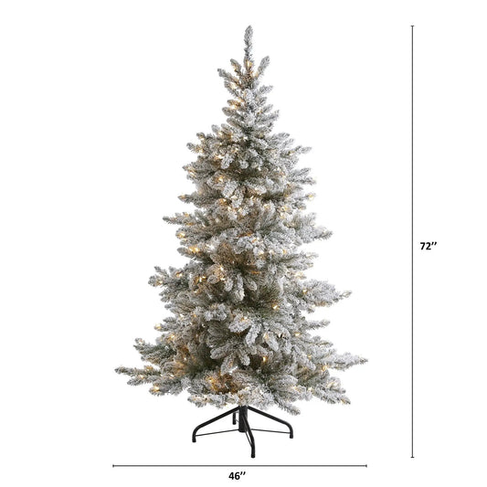 Nearly Natural flocked West Virginia spruce Christmas tree, 72 in tall, warm white lights on Tampa Home & Garden Store