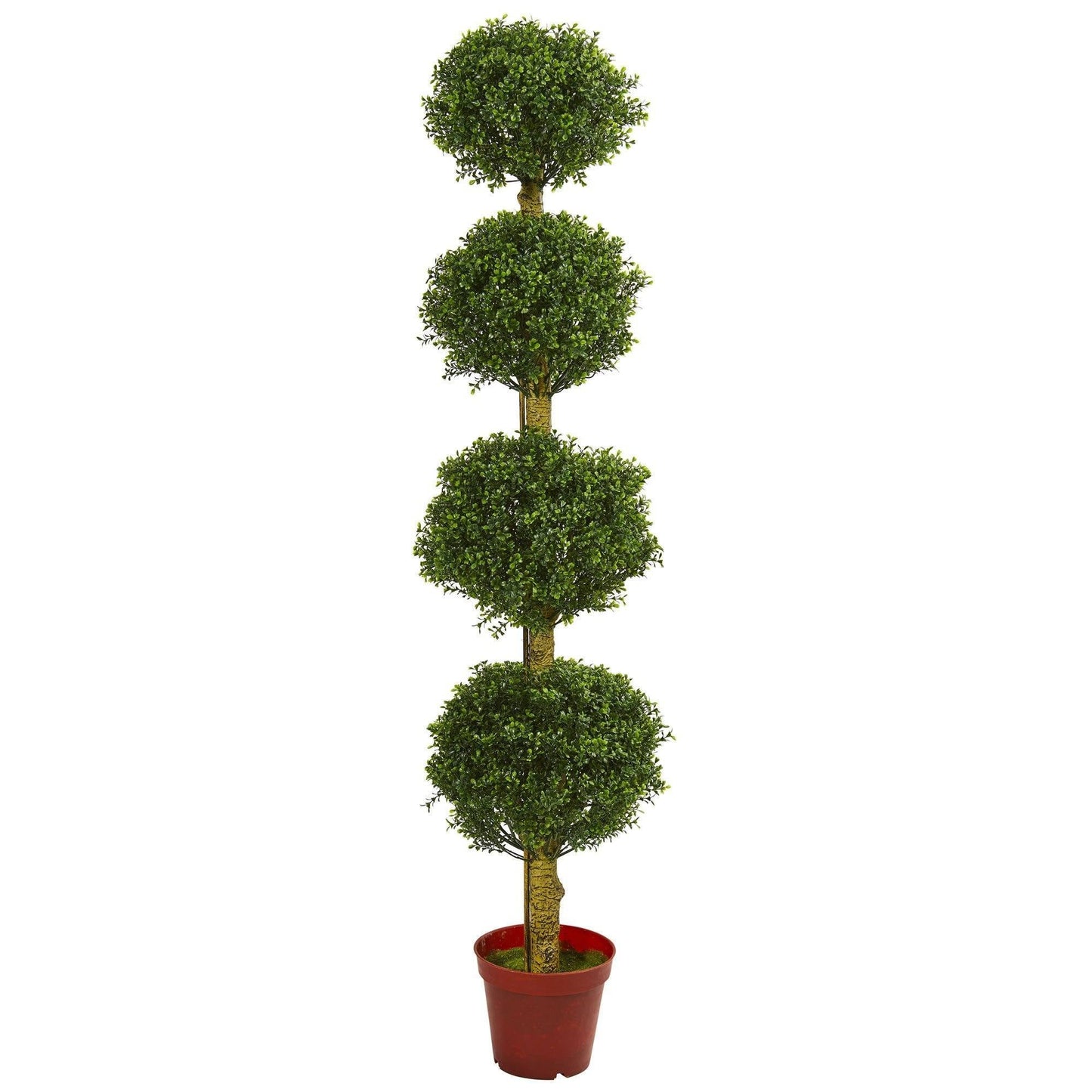 Nearly Natural 6 ft four-tier boxwood topiary tree UV resistant in red planter on Tampa Home & Garden Store