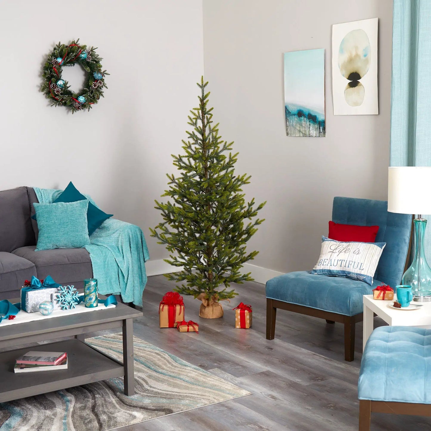 Fraser Fir Natural Look artificial Christmas tree by Nearly Natural with burlap base on Tampa Home & Garden Store