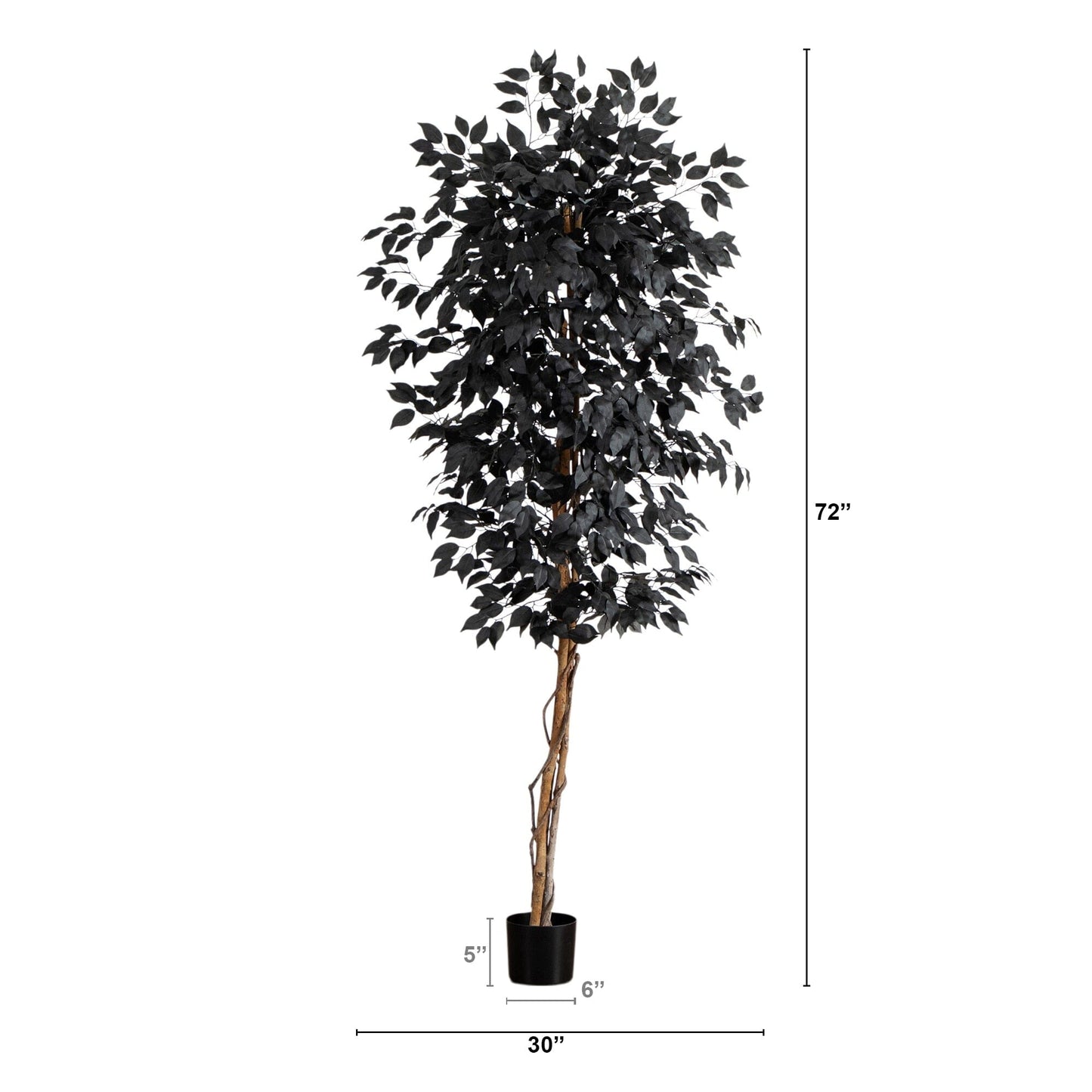 6 ft Nearly Natural artificial Halloween black ficus tree with natural trunk in black pot on Tampa Home & Garden Store