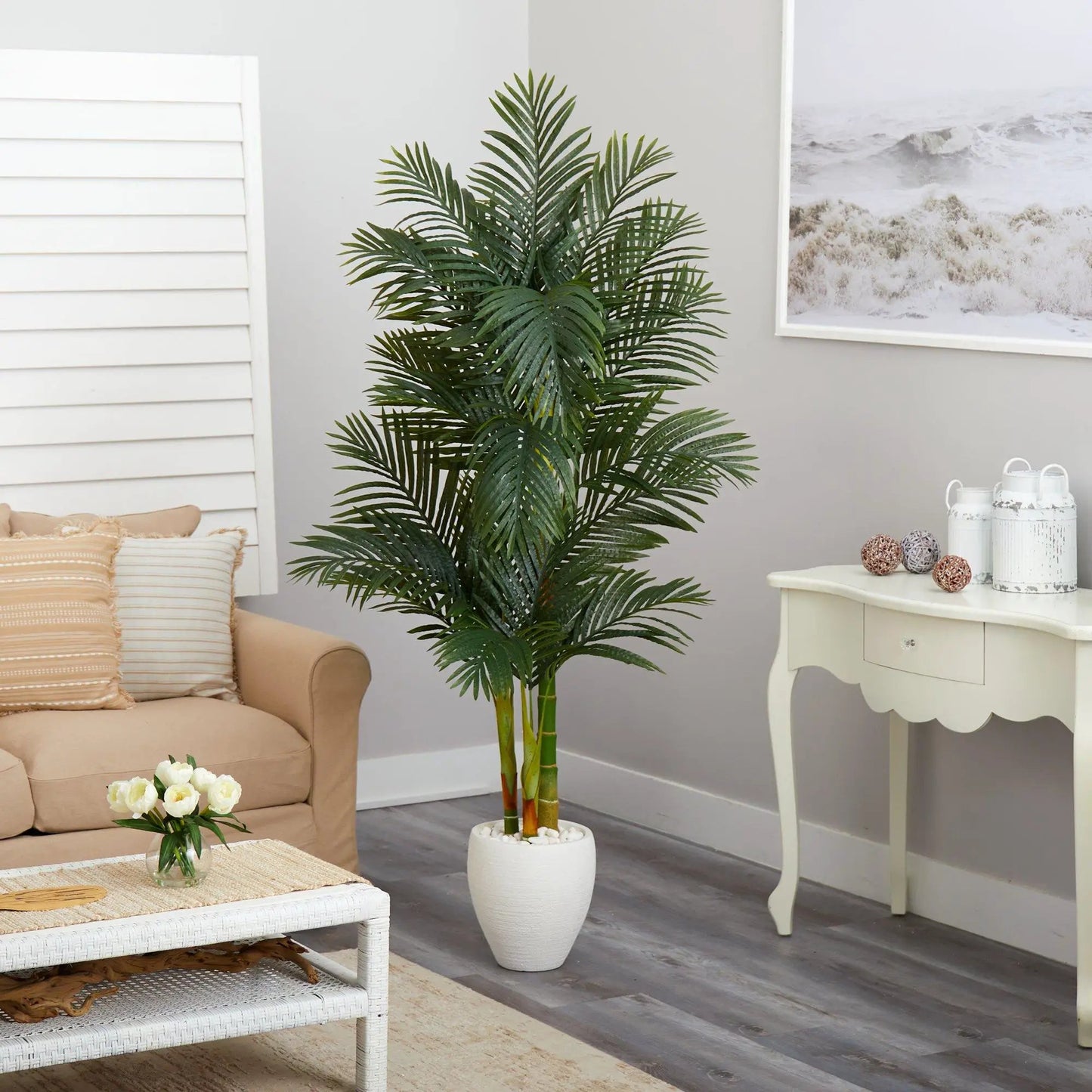 6 ft Golden Cane Palm Tree in White Planter artificial indoor palm Nearly Natural on Tampa Home & Garden Store