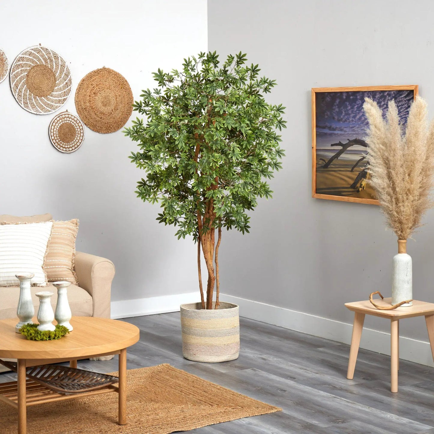 6 ft Japanese Maple artificial tree with green foliage in a woven planter Nearly Natural on Tampa Home & Garden Store