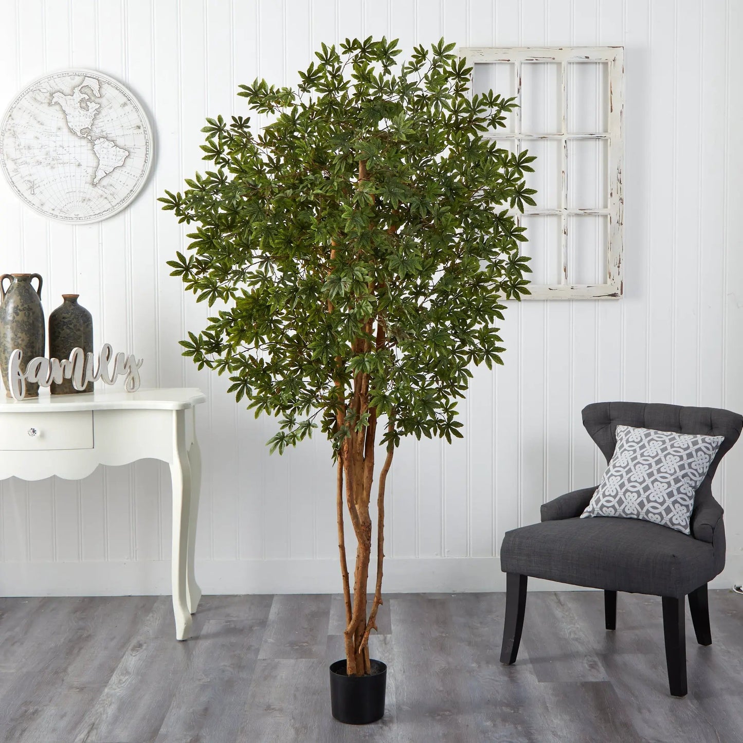 6 ft Japanese Maple Silk Tree by Nearly Natural, artificial indoor decor with green leaves on Tampa Home & Garden Store