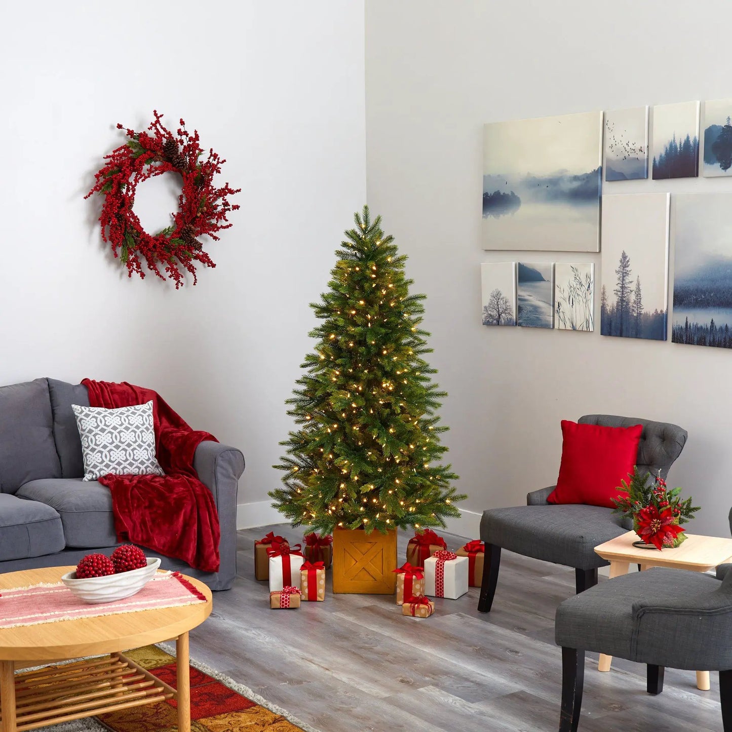 6 ft Manchester Fir Christmas Tree in planter with LED lights, Nearly Natural on Tampa Home & Garden Store