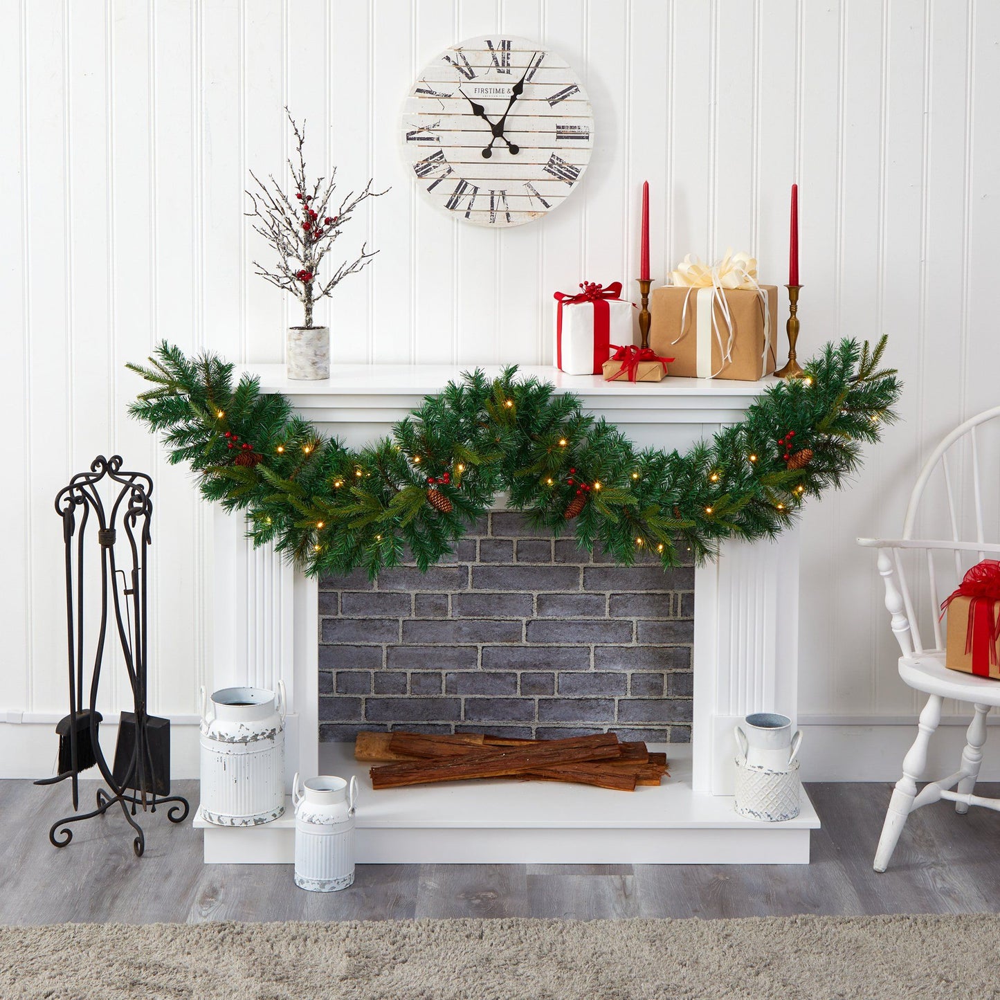 6’ Mixed Pine artificial Christmas garland by Nearly Natural with 35 LED lights and berries on Tampa Home & Garden Store