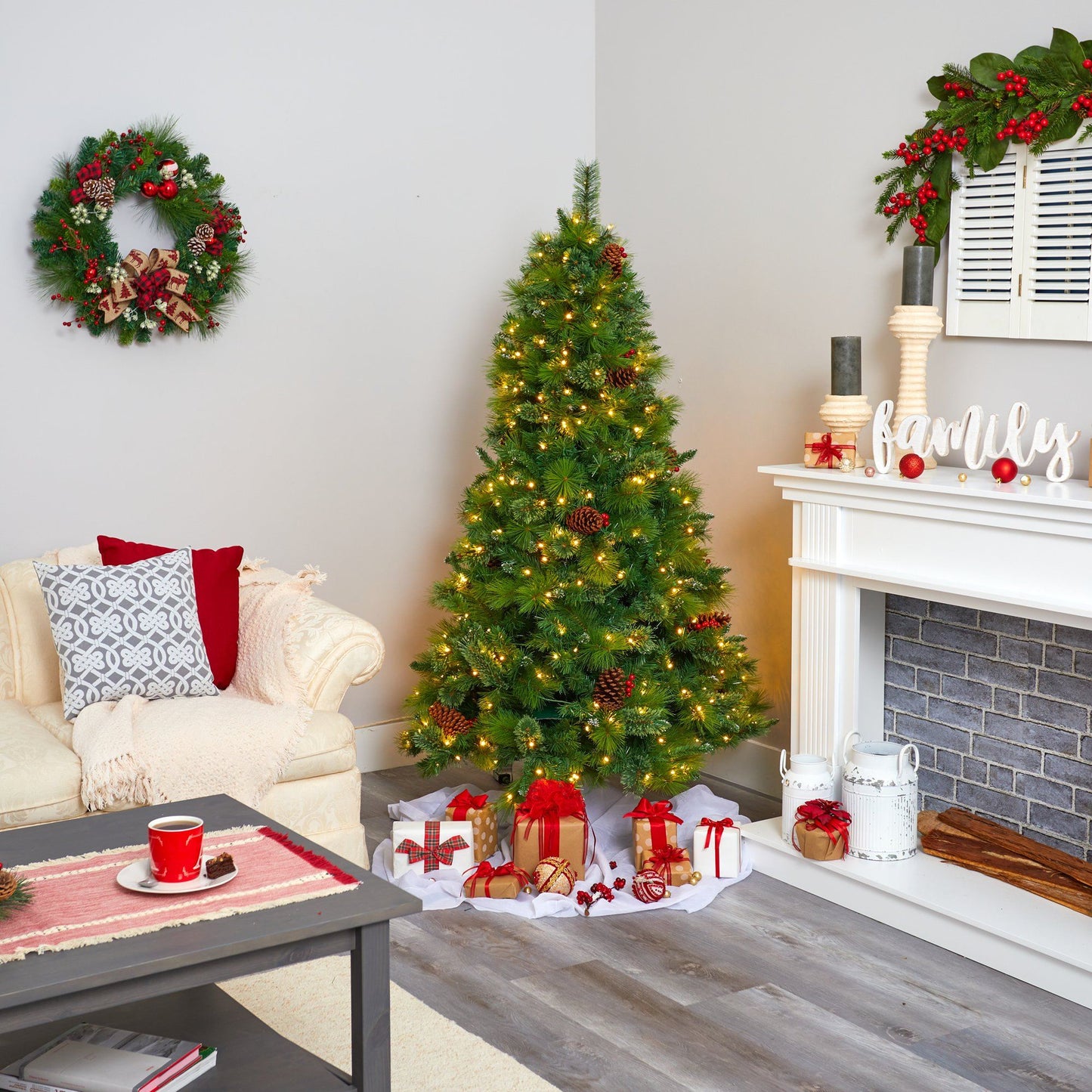 Six Foot Montana Pine Artificial Christmas Tree Nearly Natural lush green with pre-lit warm white LEDs on Tampa Home & Garden Store