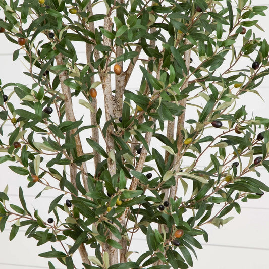 Nearly Natural artificial olive tree with slender green leaves, dark olives, and textured trunks on Tampa Home & Garden Store
