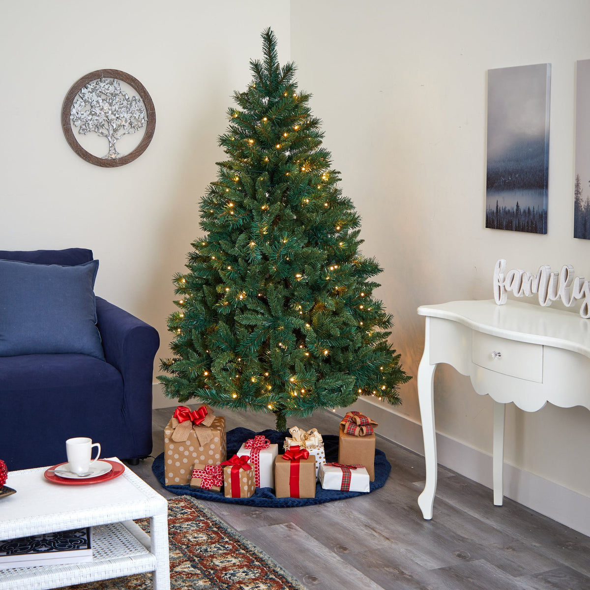 6' Rocky Mountain Mixed Pine Artificial Christmas Tree by Nearly Natural with 300 LEDs on Tampa Home & Garden Store