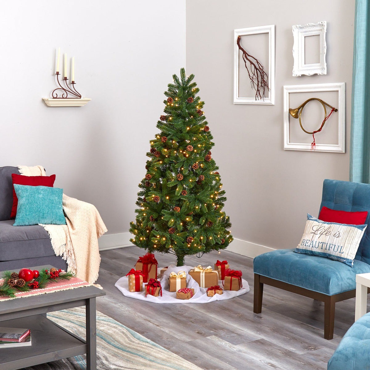6' Rocky Mountain Spruce artificial Christmas tree with pinecones and LED lights on Tampa Home & Garden Store