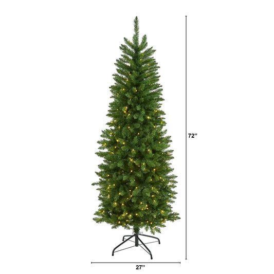 Nearly Natural Slim Green Mountain Pine Tree, 6 ft artificial Christmas Tree with 250 LED Lights on Tampa Home & Garden Store