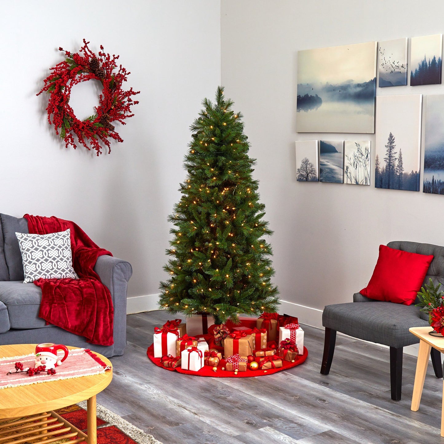 6 ft Slim West Virginia Pine artificial Christmas tree with 300 lights on Tampa Home & Garden Store