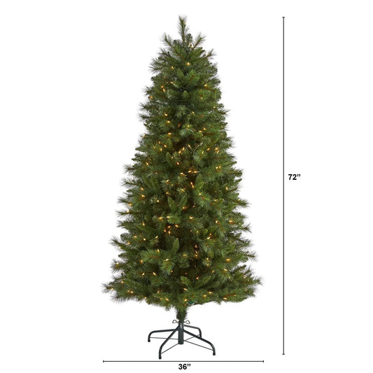 6 ft Slim West Virginia Pine Tree artificial Christmas with 300 lights Nearly Natural on Tampa Home & Garden Store