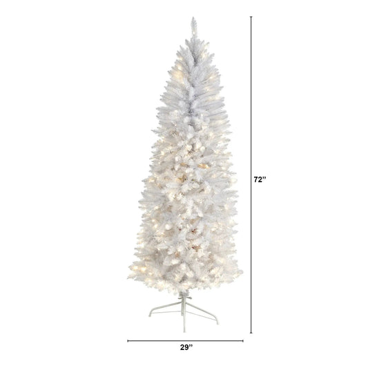 Nearly Natural slim white artificial Christmas tree with 250 warm white LED lights on Tampa Home & Garden Store