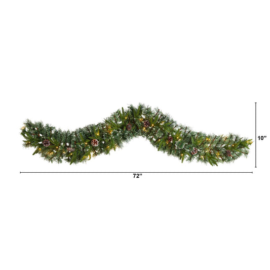 6’ Snow Tipped Christmas Artificial Garland with 35 Clear LED Lights and Pine Cones - Tampa Home & Garden Store