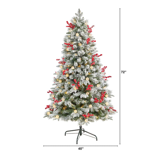 6' Snow Tipped Norwegian Fir Pre-Lit Tree with 200 LED Lights, 50 LED Globe Lights - Tampa Home & Garden Store