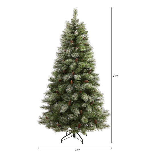 Nearly Natural Snowed French Alps Pine Christmas tree, frosted needles and pine cones on Tampa Home & Garden Store