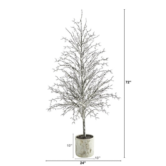 Nearly Natural Snowed Twig Artificial Christmas Tree in Planter, 72in tall on Tampa Home & Garden Store