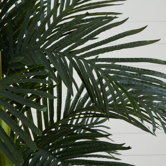 Nearly Natural 6 ft triple stalk golden cane artificial palm tree leaves close-up on Tampa Home & Garden Store
