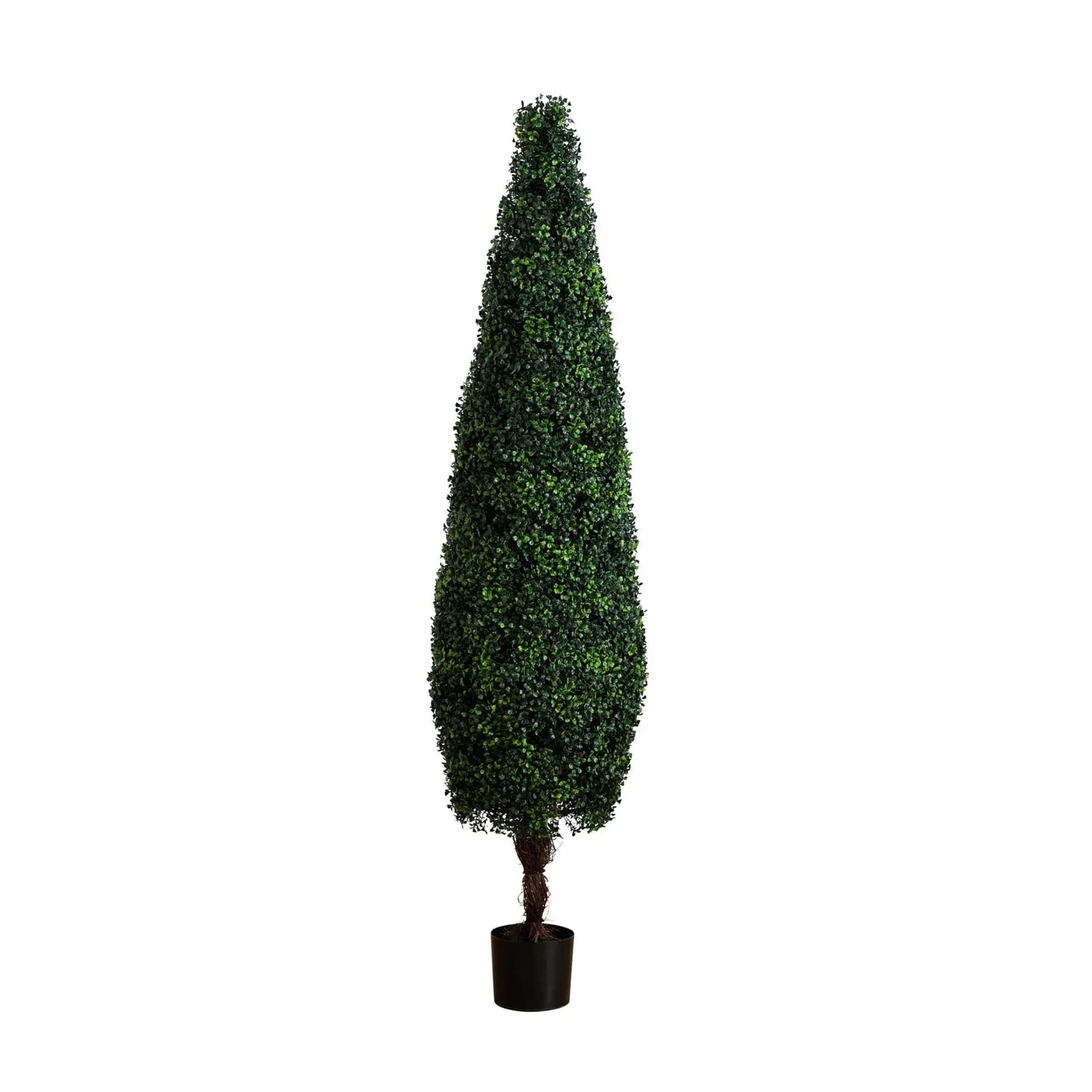 Boxwood Cone Topiary Tree, Nearly Natural UV-resistant artificial greenery in a black pot on Tampa Home & Garden Store