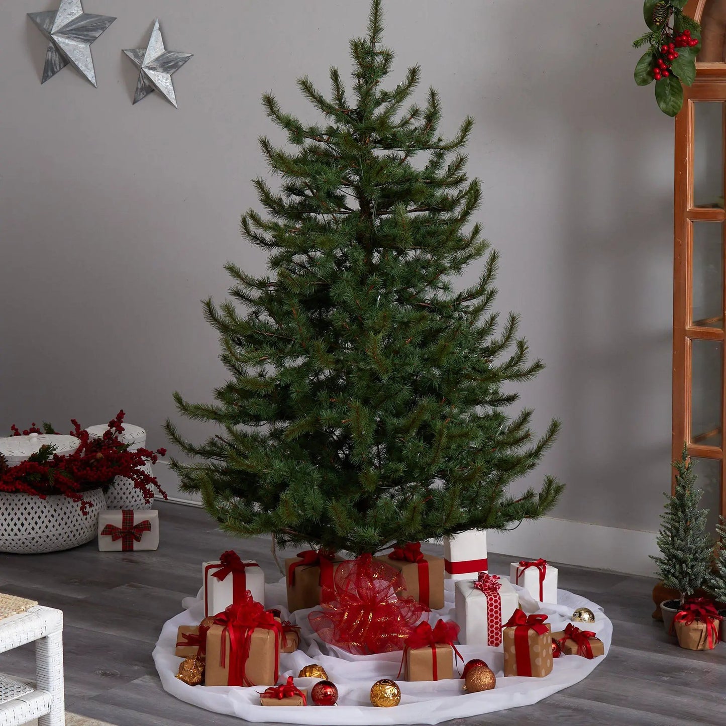 6 ft Vancouver Mountain Pine artificial Christmas Tree with bendable branches and green needles on Tampa Home & Garden Store