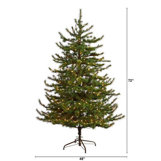 Nearly Natural Vancouver Mountain Pine artificial Christmas tree, pre-lit with lights, 72in on Tampa Home & Garden Store