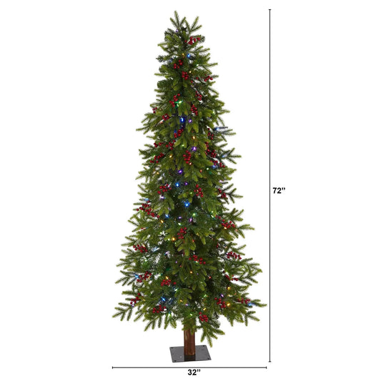 Victoria Fir 6 ft artificial Christmas tree with multicolor lights and berry accents on Tampa Home & Garden Store