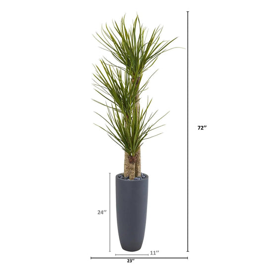 Yucca artificial tree by Nearly Natural in bullet planter, 6 ft tall, gray pot on Tampa Home & Garden Store