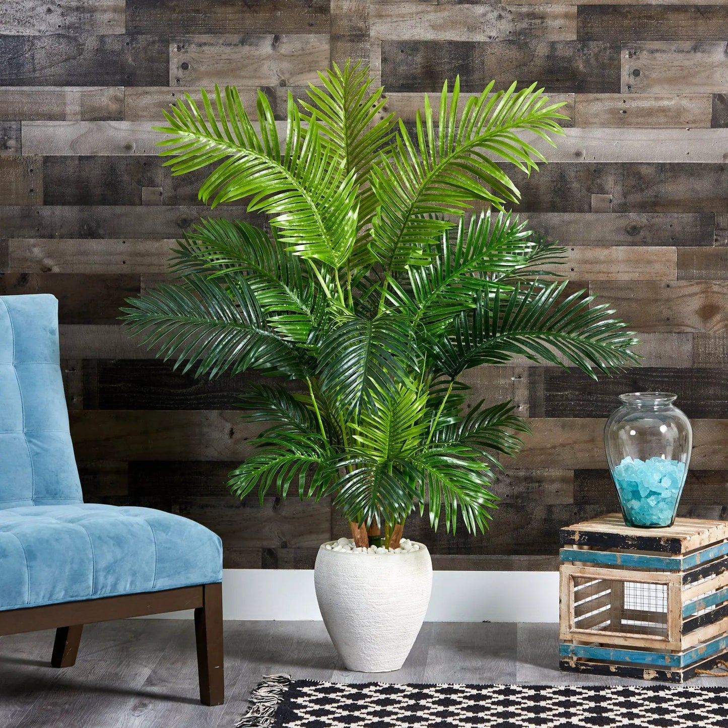 Hawaii Palm artificial tree by Nearly Natural in white planter with lush green fronds on Tampa Home & Garden Store