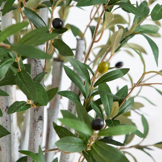 Olive Artificial Tree with green leaves and olives in a ribbed metal planter Nearly Natural on Tampa Home & Garden Store