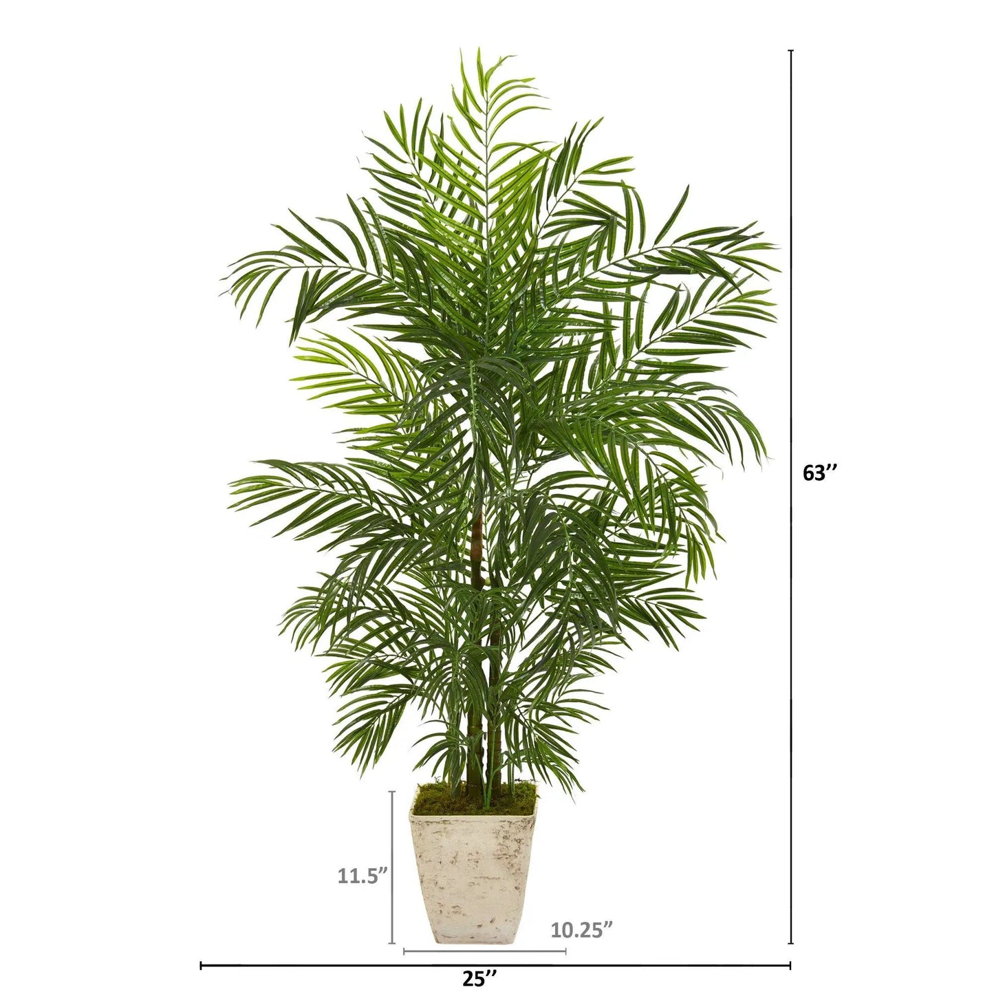 63-inch Areca Palm Tree in Country White Planter, Nearly Natural artificial palm on Tampa Home & Garden Store