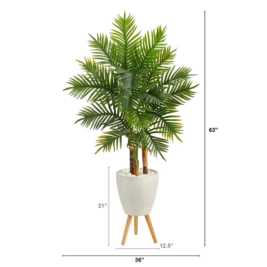63-Inch Nearly Natural Areca Palm Tree in white planter with stand on Tampa Home & Garden Store