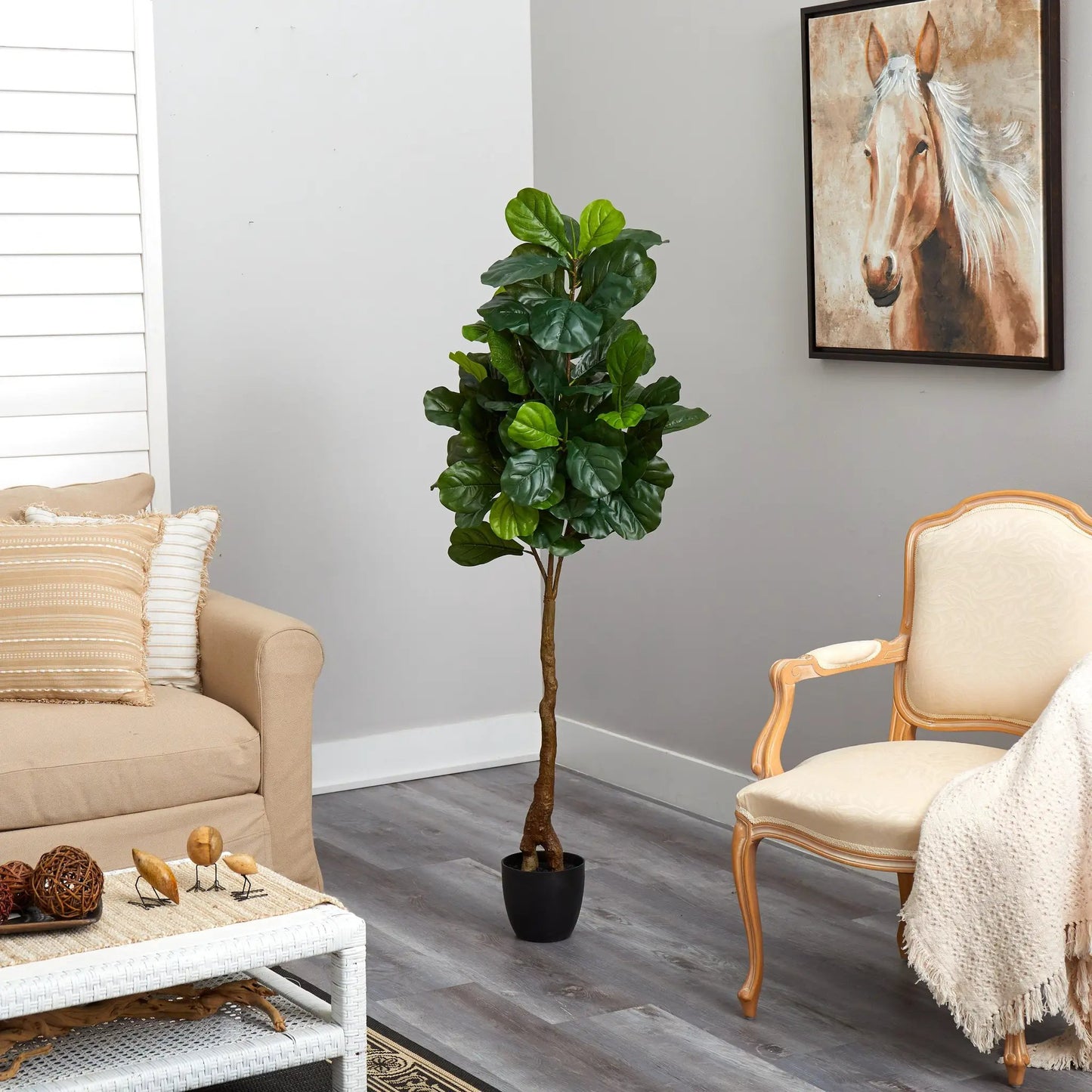 64-inch Nearly Natural fiddle leaf tree with real-touch green leaves in a black pot on Tampa Home & Garden Store