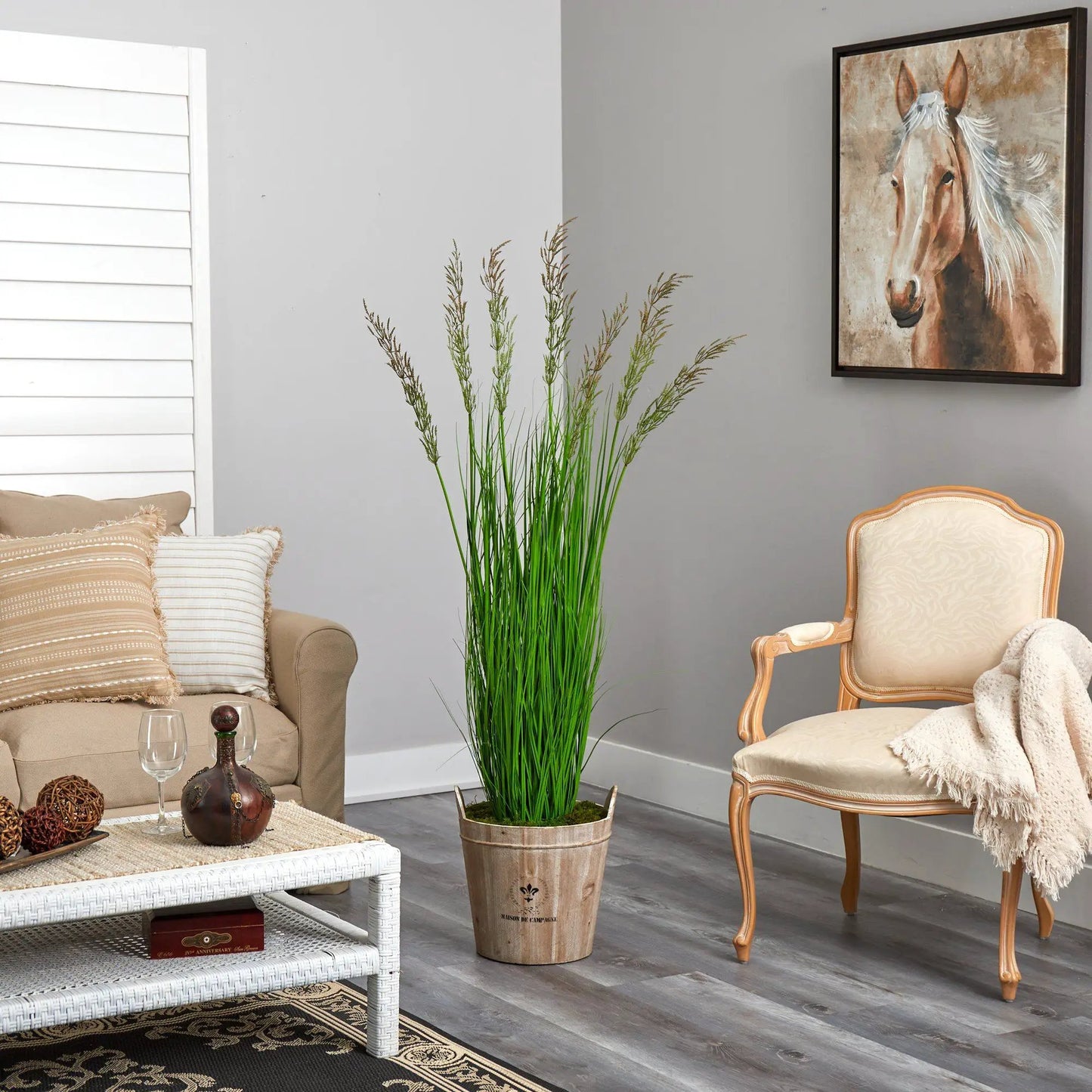64” Wheat Grass Artificial Plant in Farmhouse Planter - Tampa Home & Garden Store