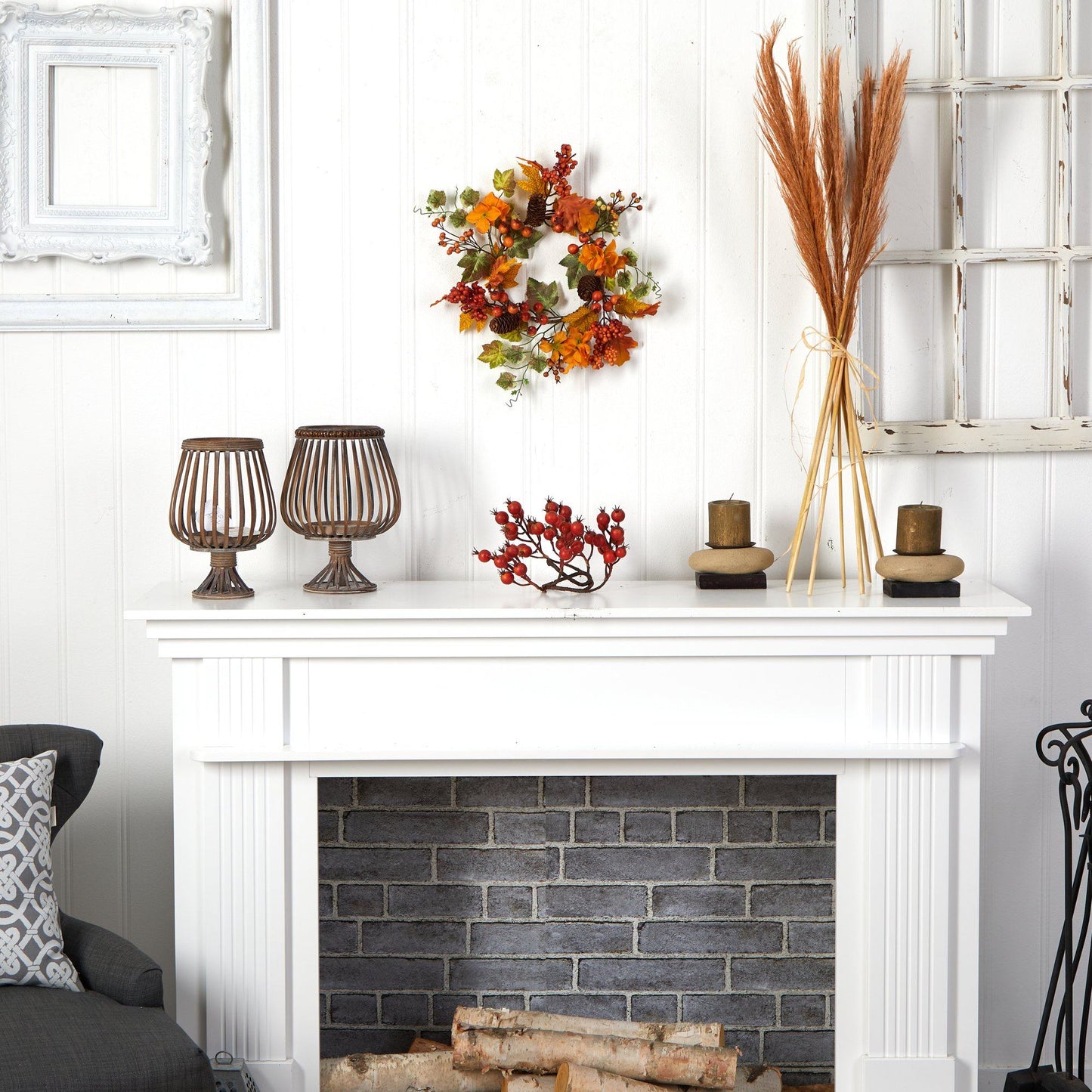 Wreath Nearly Natural 6.5in Autumn Hydrangea and Pinecones Artificial Wreaths, set of 2 on Tampa Home & Garden Store
