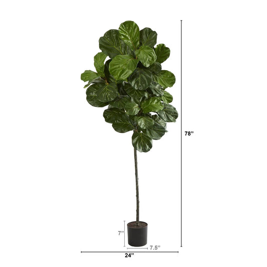 Nearly Natural 6.5 ft fiddle leaf fig artificial tree with green leaves in a black pot on Tampa Home & Garden Store