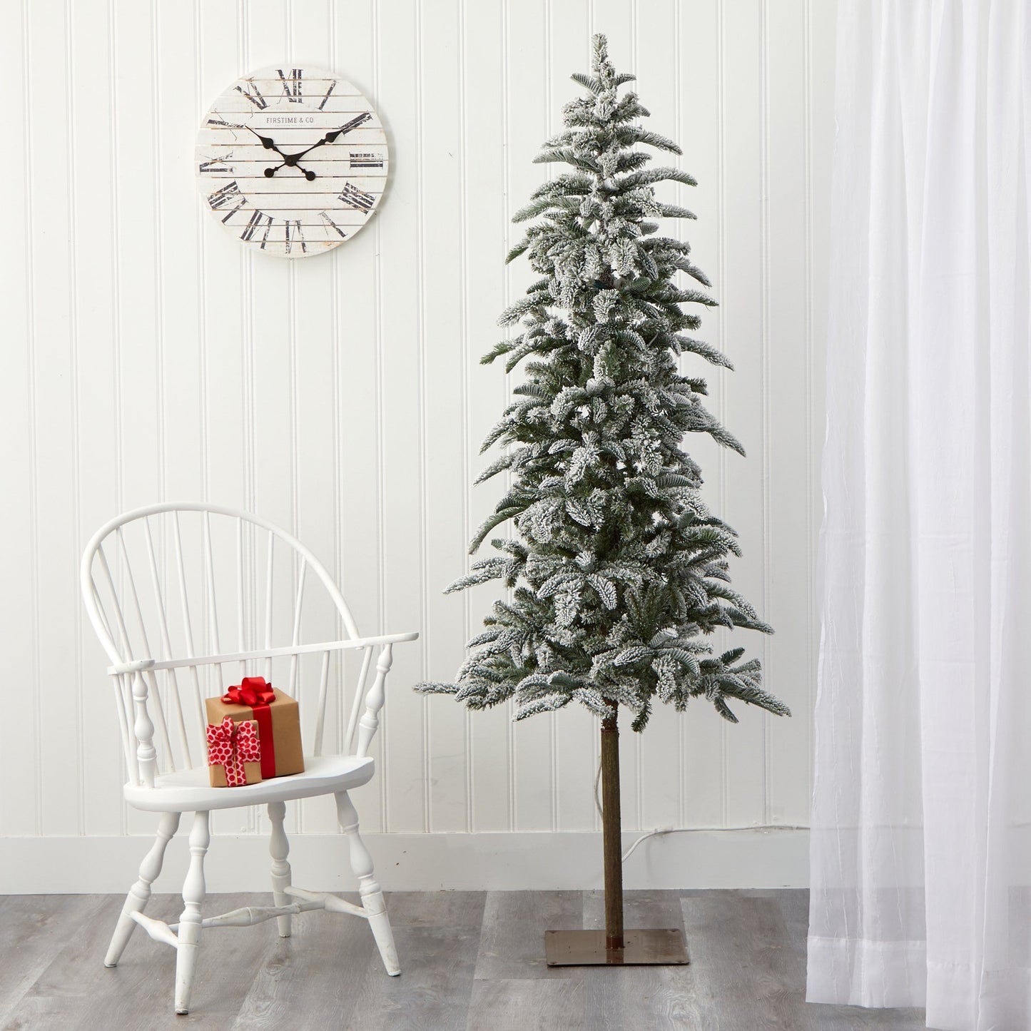 6.5ft flocked Washington Alpine artificial Christmas tree with 637 bendable branches and LEDs on Tampa Home & Garden Store
