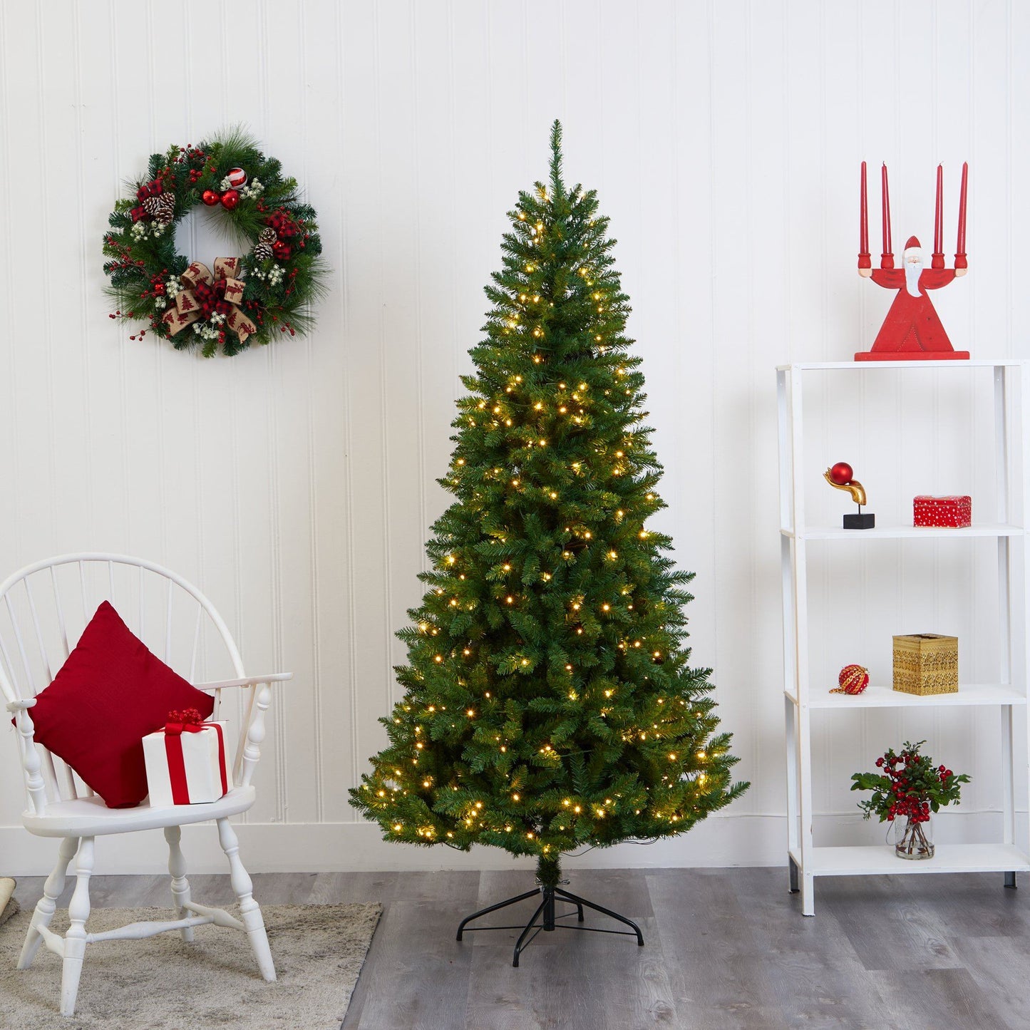 6.5 ft Green Valley Fir Christmas Tree by Nearly Natural, prelit with warm white lights on Tampa Home & Garden Store