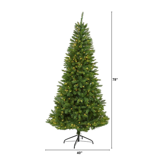 Six and a Half ft Green Valley Fir tree by Nearly Natural, pre-lit with clear LED lights on Tampa Home & Garden Store