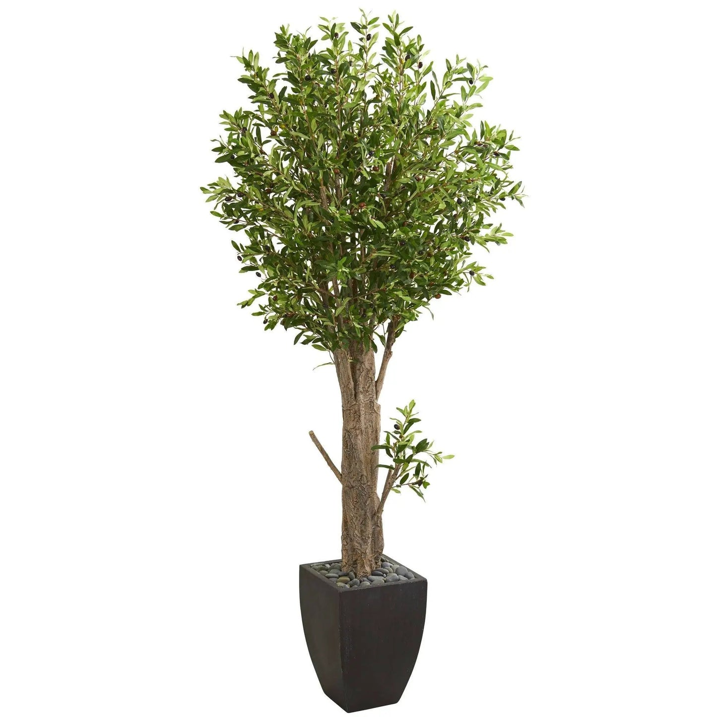 Olive artificial tree in black planter, 6.5 ft tall, green leaves and olives, Nearly Natural on Tampa Home & Garden Store